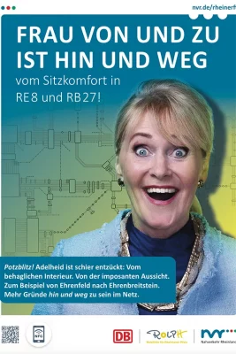 Werbemotiv für den Nahverkehr Rheinland – lachende Frau im Portrait, fotografiert im Fotostudio nonverbal in Köln.